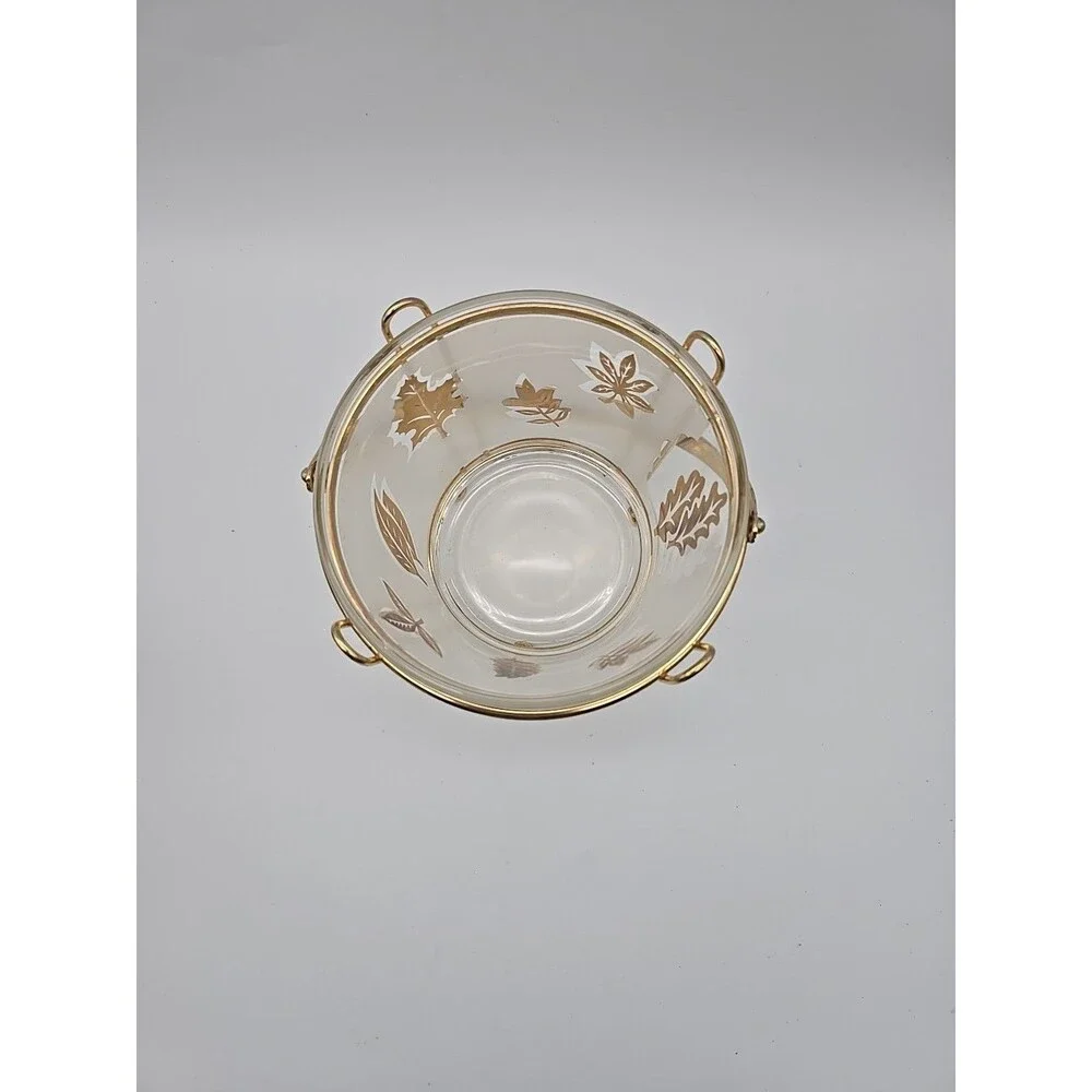 MCM G Reeves Ice Bucket Gold Leaves Foliage Frosted Glass